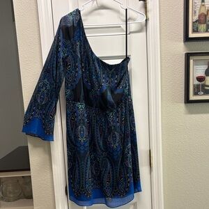 Gianni Bini One-Shoulder Black and Blue Dress